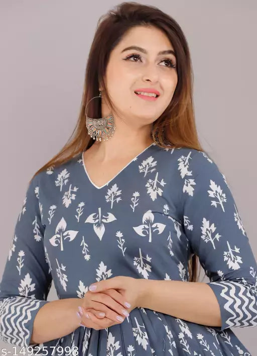 Grey Cotton Printed Top for Girls and Women's - OrderMeFirst