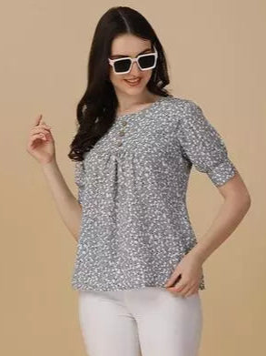 Grey and White Crepe Western Top for women - OrderMeFirst