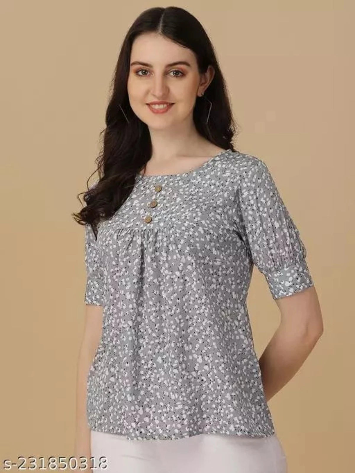 Grey and White Crepe Western Top for women - OrderMeFirst