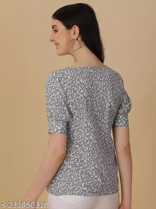 Grey and White Crepe Western Top for women - OrderMeFirst