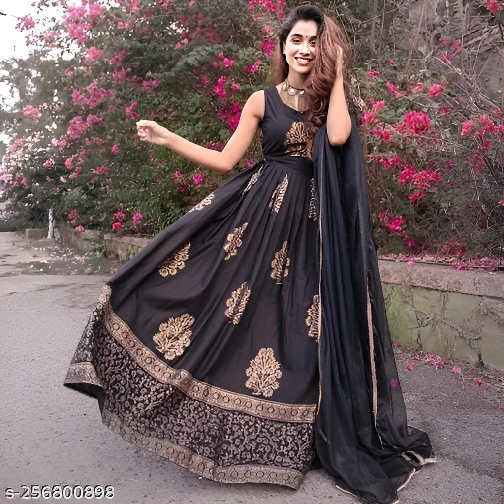 Jaipuri Printed Long Anarkali Kurti Duppatta Set - OrderMeFirst