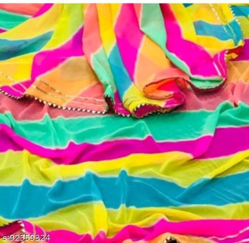 Leheriya Festival Georgette Multicolor Lace border Saree With Blouse - OrderMeFirst