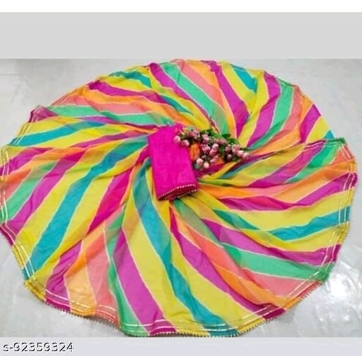 Leheriya Festival Georgette Multicolor Lace border Saree With Blouse - OrderMeFirst