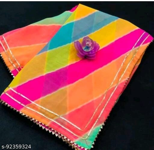 Leheriya Festival Georgette Multicolor Lace border Saree With Blouse - OrderMeFirst