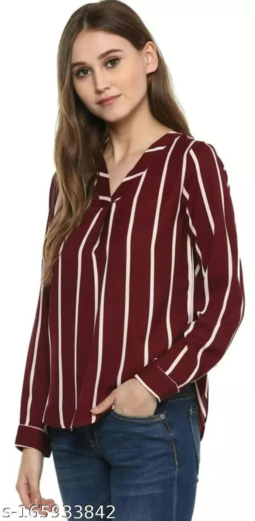 Maroon Stripe Designer Top for Women - OrderMeFirst
