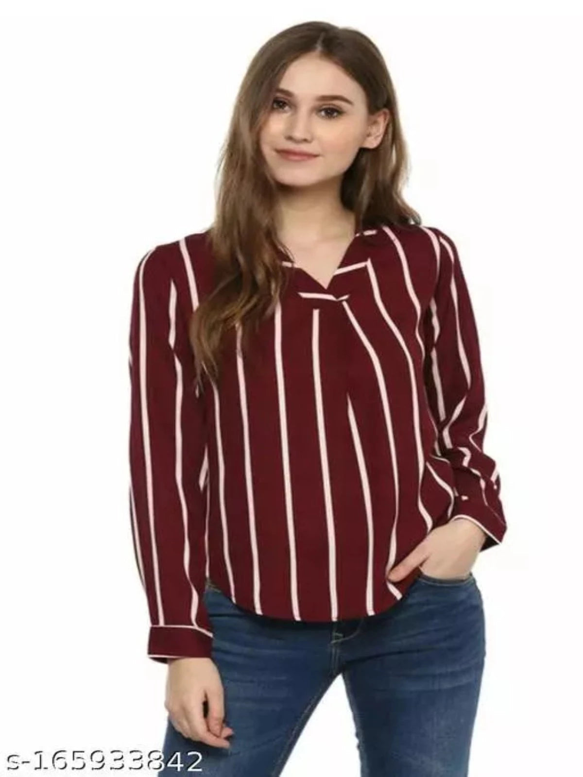 Maroon Stripe Designer Top for Women - OrderMeFirst