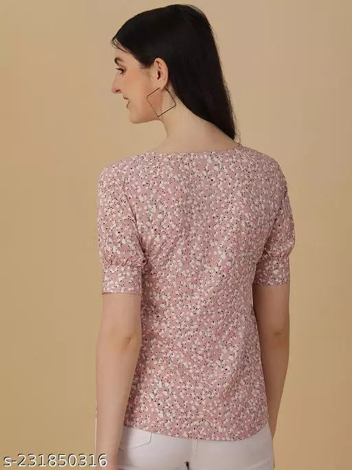 Pink and White Crepe Western Top for women - OrderMeFirst