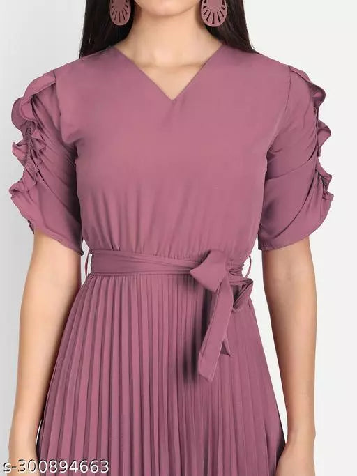 Pretty Fashionista Women Poly Crepe Solid Dress - OrderMeFirst