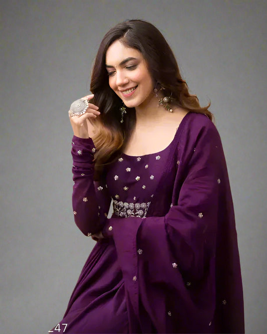 Purple Georgette Gown with Dupatta Set - OrderMeFirst