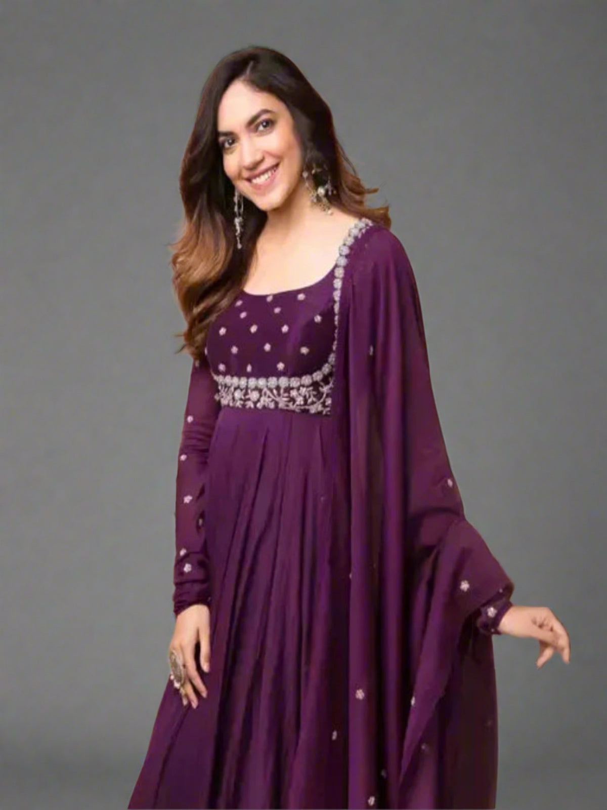 Purple Georgette Gown with Dupatta Set OrderMeFirst