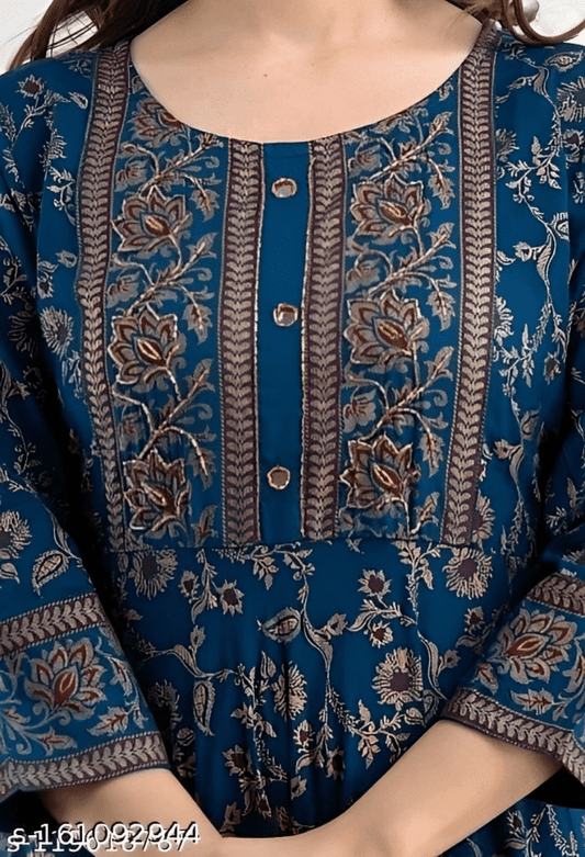 Rayon 3/4 Sleeve Embroidered Flared Kurta - OrderMeFirst