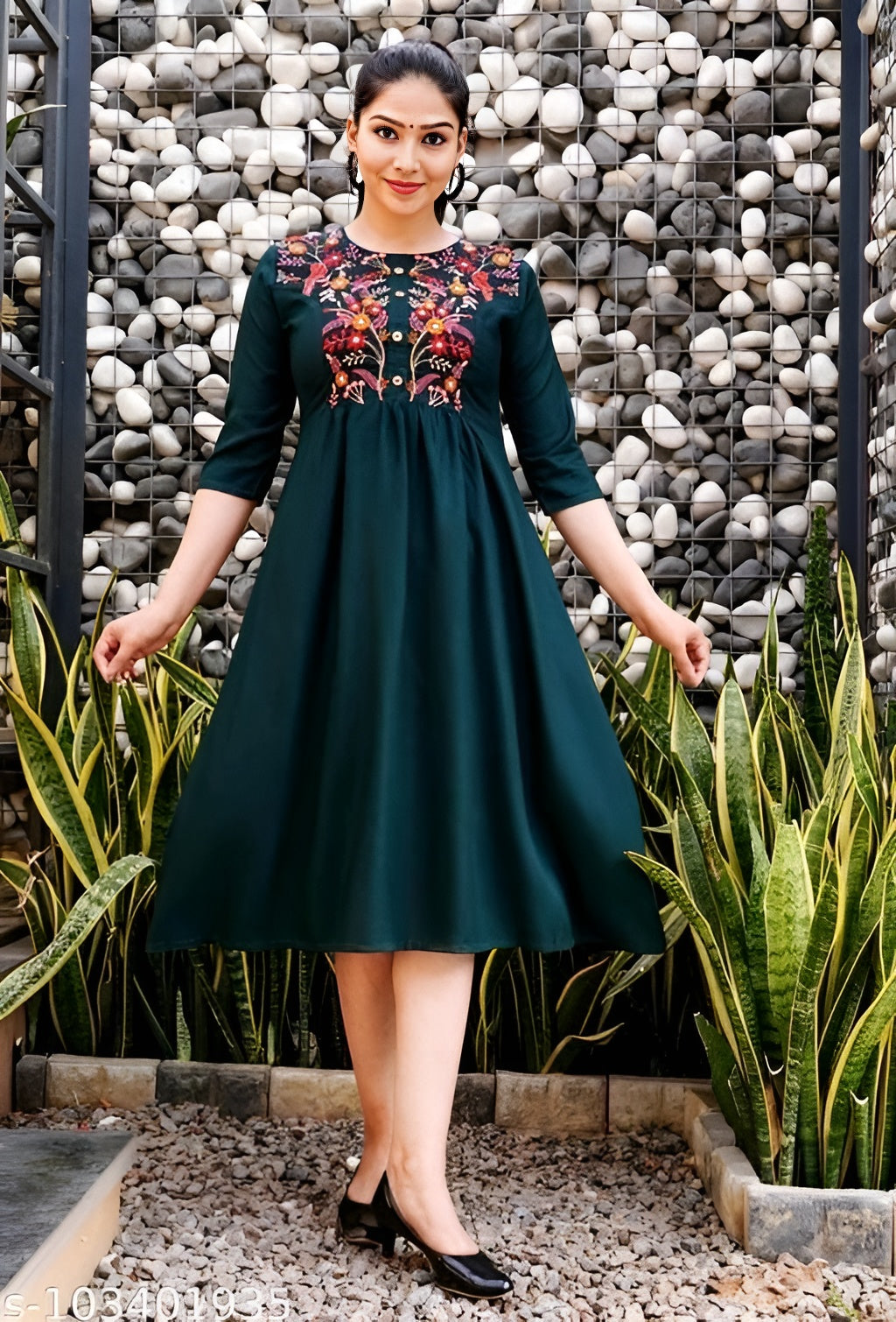 Rayon Anarkali Dark Green Embroidered Kurti for women - OrderMeFirst