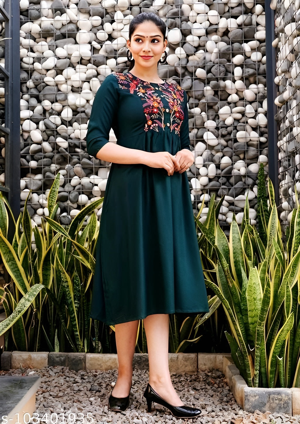 Rayon Anarkali Dark Green Embroidered Kurti for women - OrderMeFirst