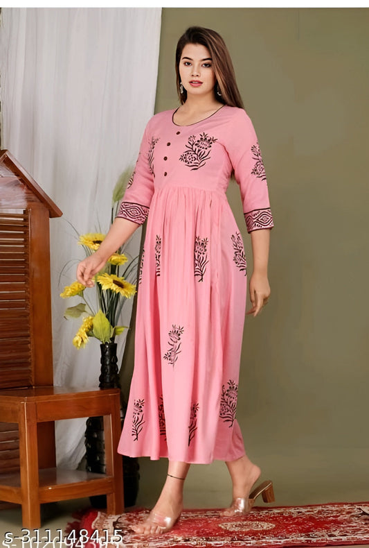 Rayon Anarkali Hand Block Printed Kurti - OrderMeFirst