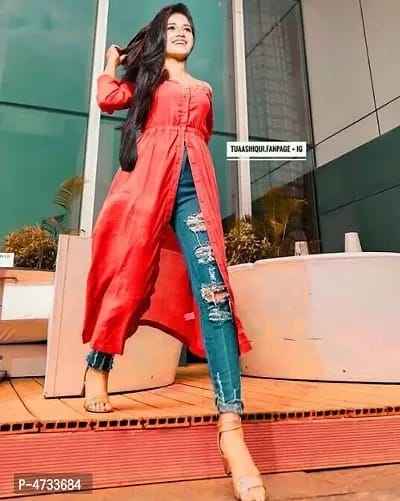 Rayon Classy Front Slit Solid Kurtas