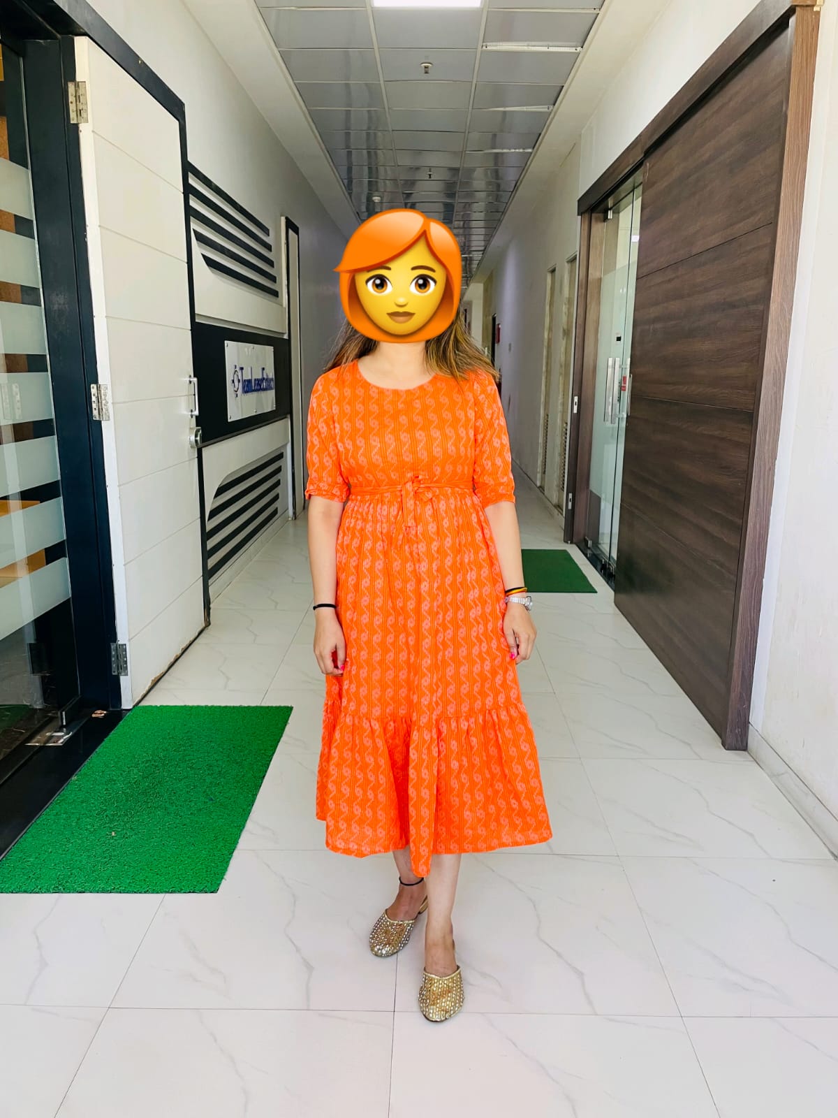 Rayon Printed Stylish Orange Kurti Dress For Women - OrderMeFirst