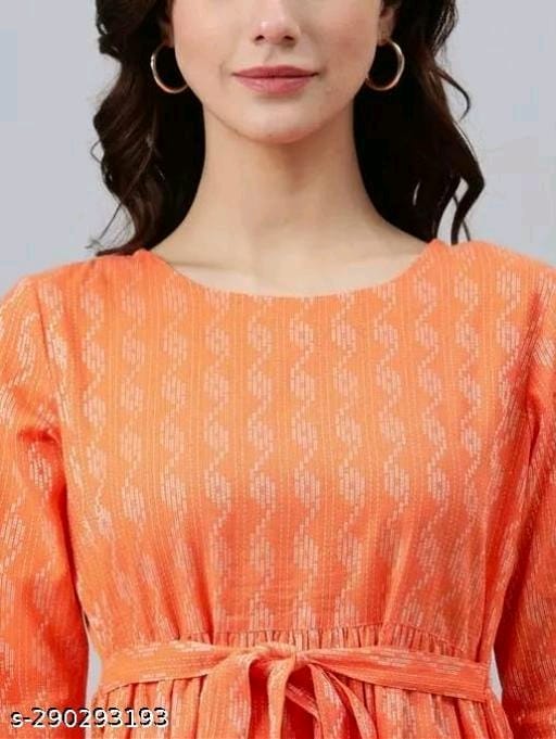 Rayon Printed Stylish Orange Kurti Dress For Women - OrderMeFirst