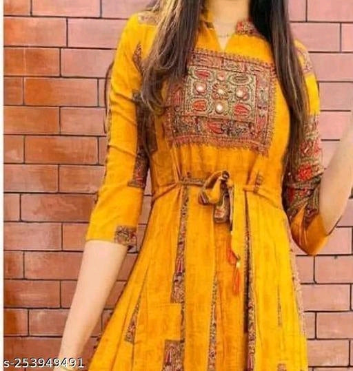 Rayon printed gown with embroidery work OrderMeFirst