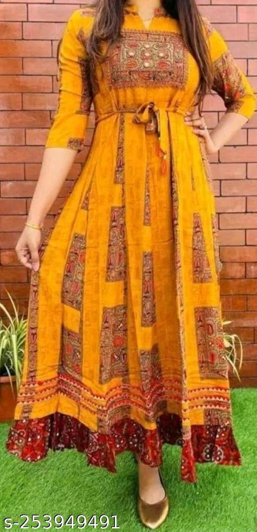 Rayon printed gown with embroidery work OrderMeFirst