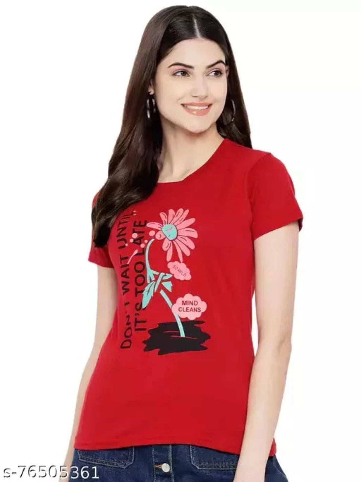 Red Color Graphic Print 100% Cotton Regular T-Shirt - OrderMeFirst
