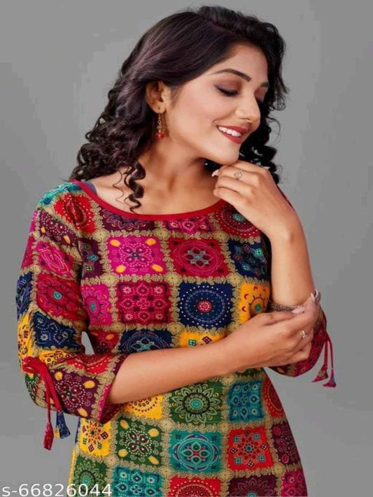 Reyon bandhej printed kurti