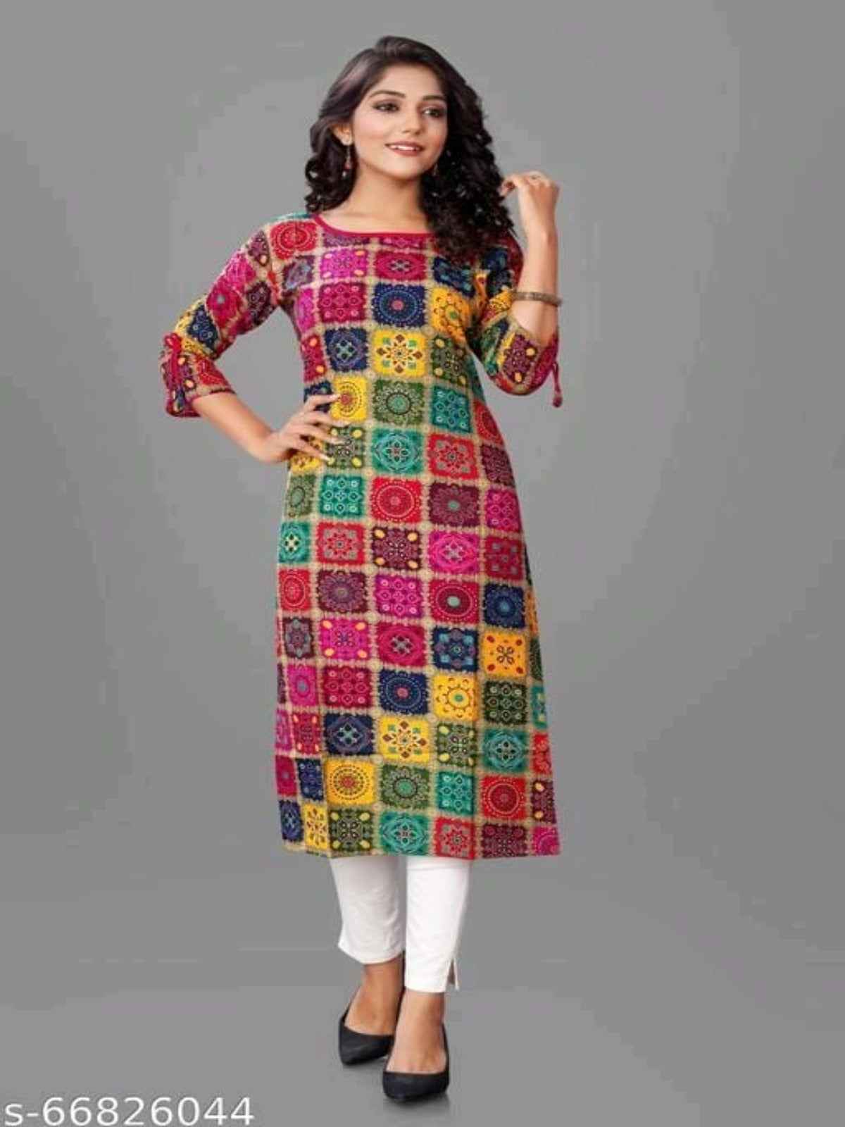 Reyon bandhej printed kurti