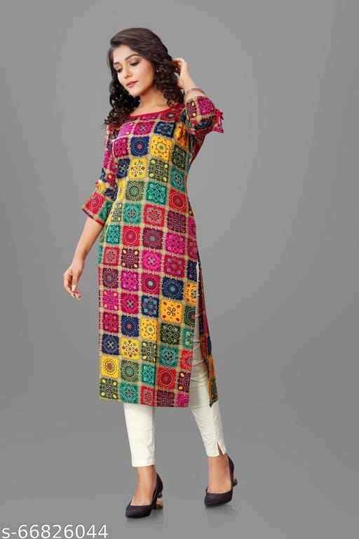 Reyon bandhej printed kurti