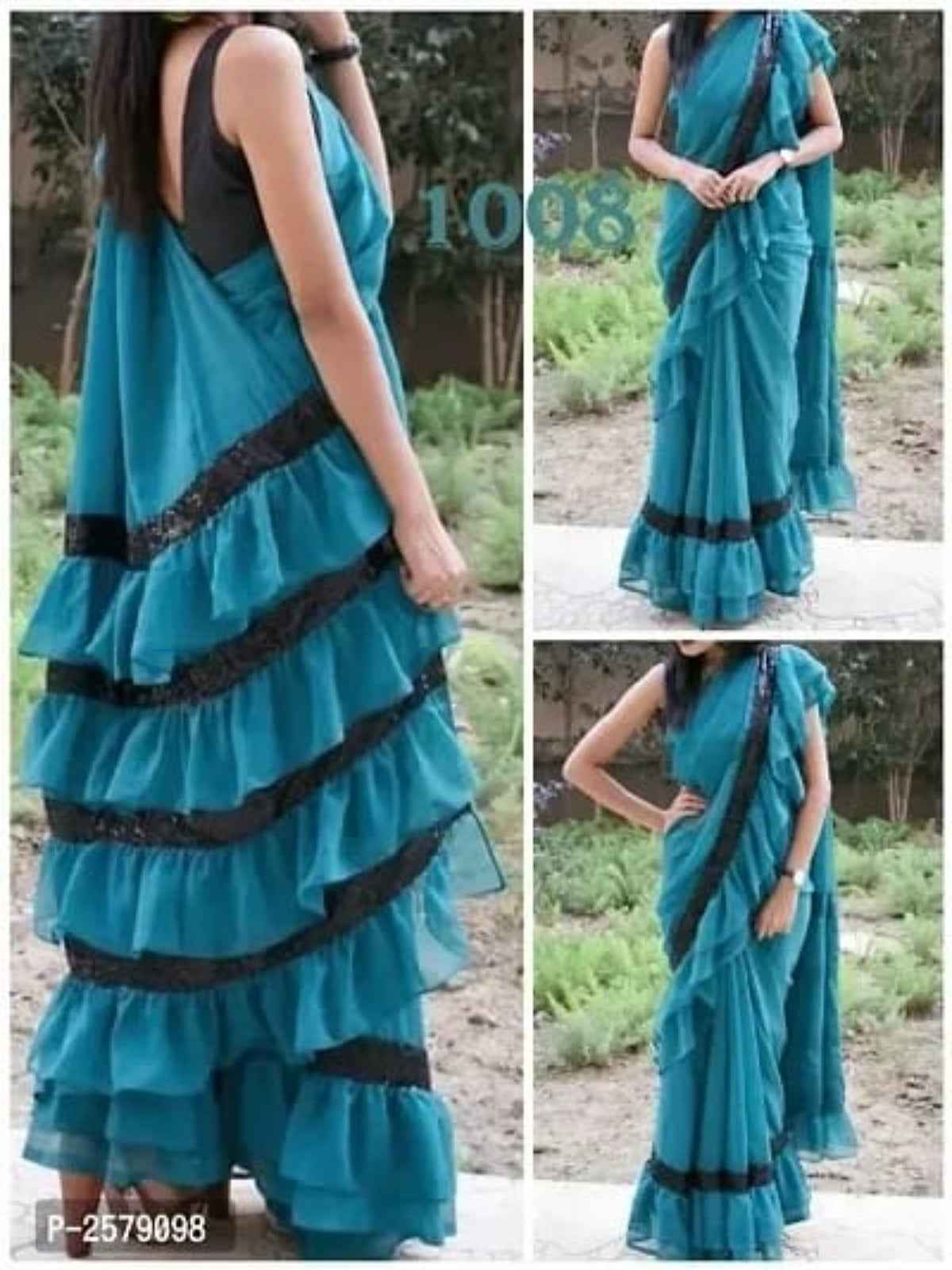 Ruffle Lace Sarees With Blouse