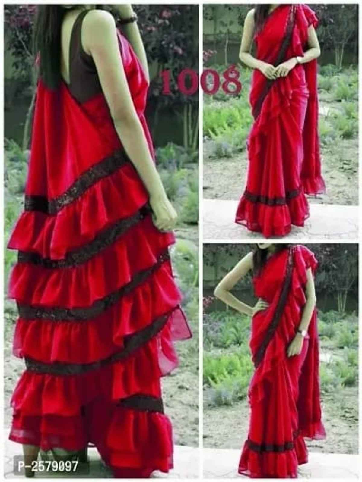 Ruffle Lace Sarees With Blouse