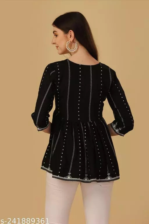 SANGOURI Women Trending Black Printed Top - OrderMeFirst