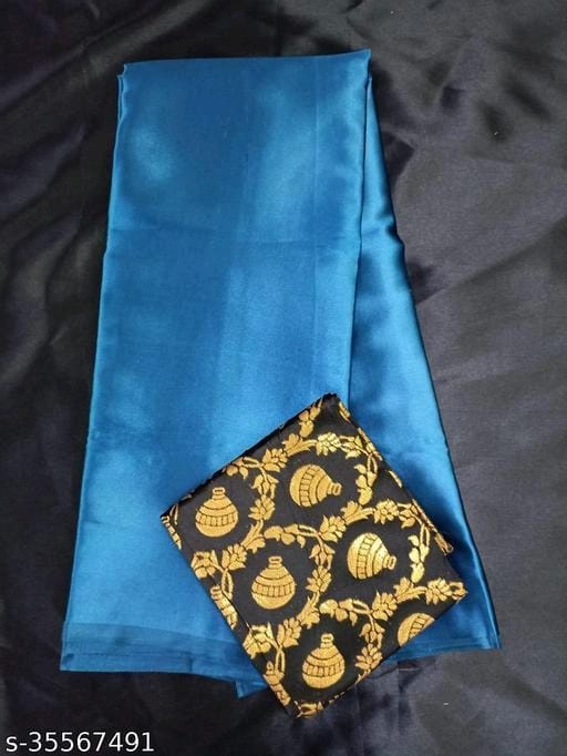 ShreeJi ETP Belt Style Satin Silk Teal Saree With Blouse - OrderMeFirst