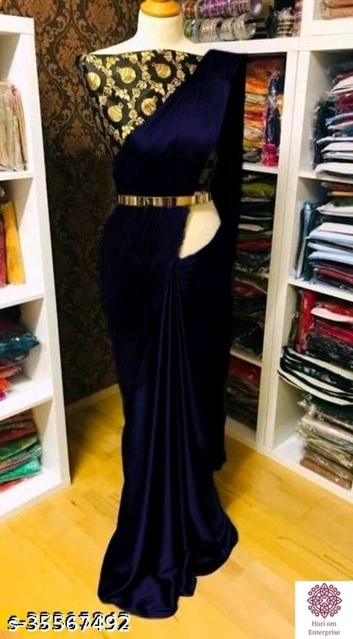 ShreeJi ETP Belt Style Satin Silk Teal Saree With Blouse - OrderMeFirst