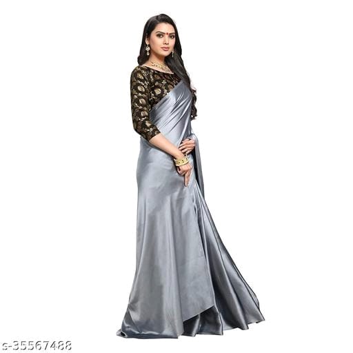 ShreeJi ETP Belt Style Satin Silk Teal Saree With Blouse - OrderMeFirst