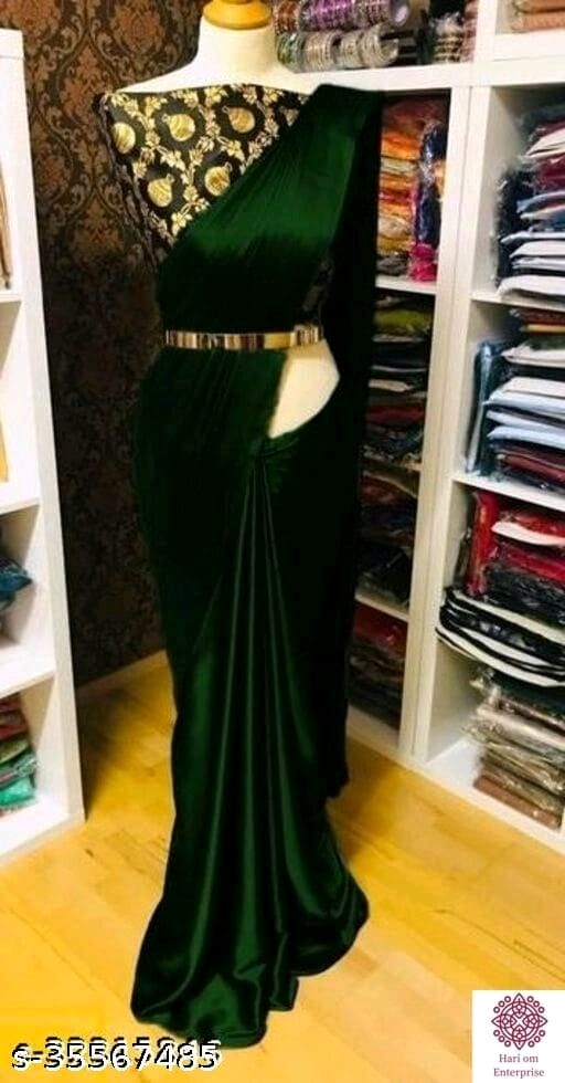 ShreeJi ETP Belt Style Satin Silk Teal Saree With Blouse - OrderMeFirst