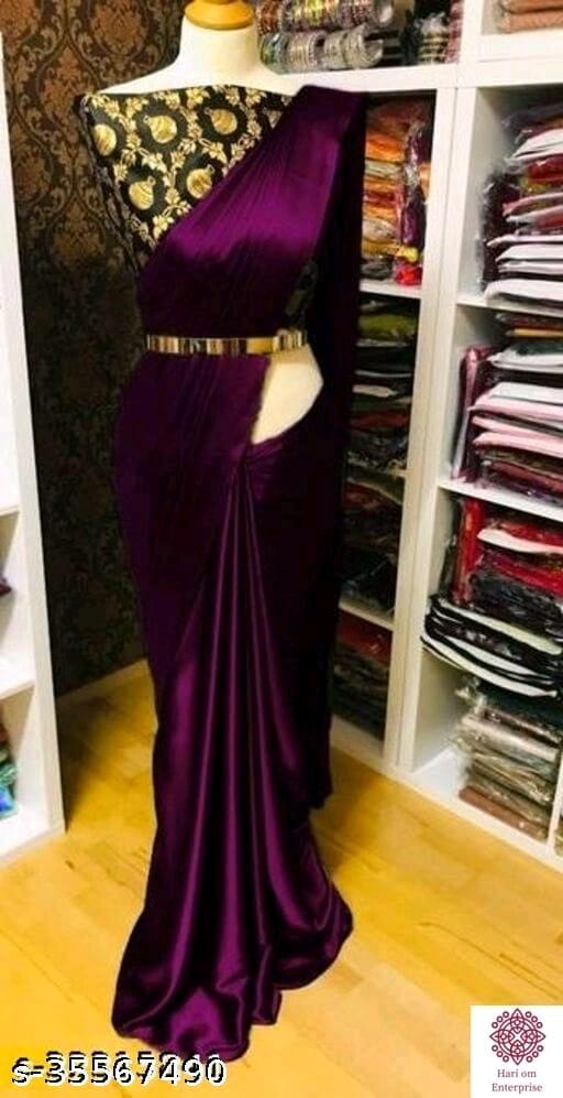 ShreeJi ETP Belt Style Satin Silk Teal Saree With Blouse - OrderMeFirst