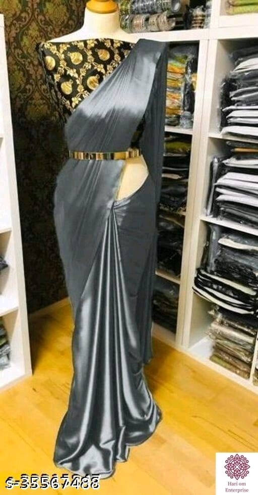 ShreeJi ETP Belt Style Satin Silk Teal Saree With Blouse - OrderMeFirst