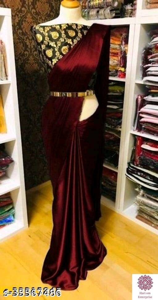 ShreeJi ETP Belt Style Satin Silk Teal Saree With Blouse - OrderMeFirst