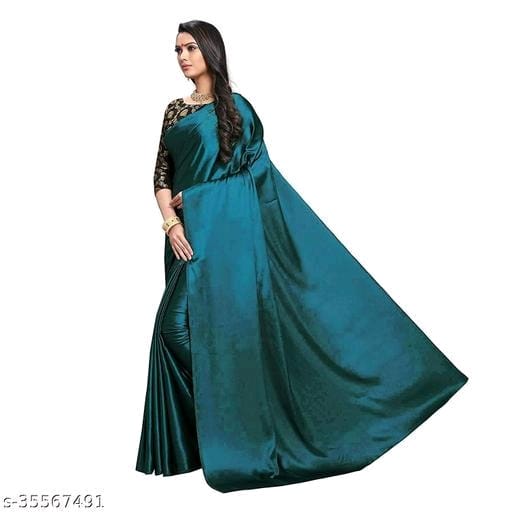 ShreeJi ETP Belt Style Satin Silk Teal Saree With Blouse - OrderMeFirst