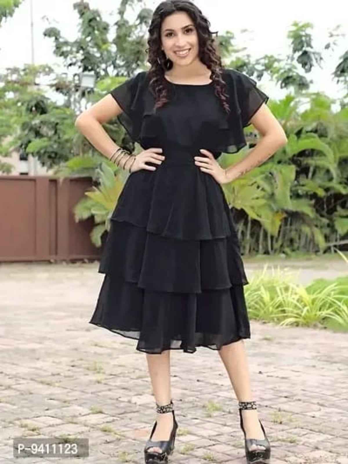 Solid Georgette Midi Dresses