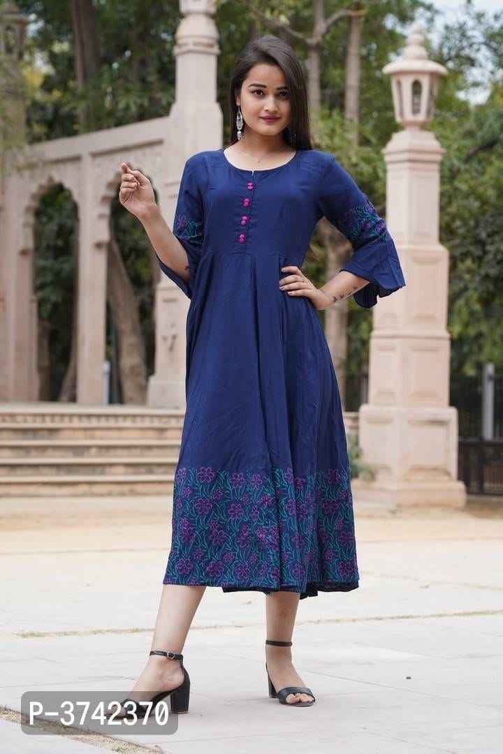 Stylish Navy Blue Rayon Anarkali Kurta