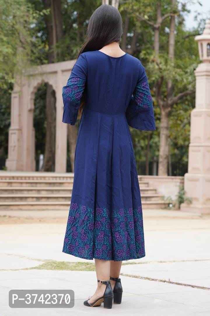 Stylish Navy Blue Rayon Anarkali Kurta