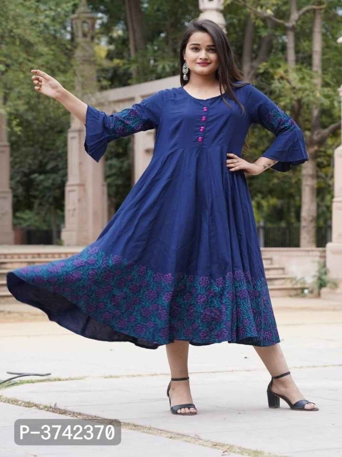 Stylish Navy Blue Rayon Anarkali Kurta