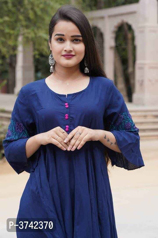Stylish Navy Blue Rayon Anarkali Kurta