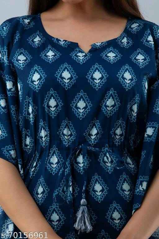 Stylish Rayon Printed Indigo Kaftan Top