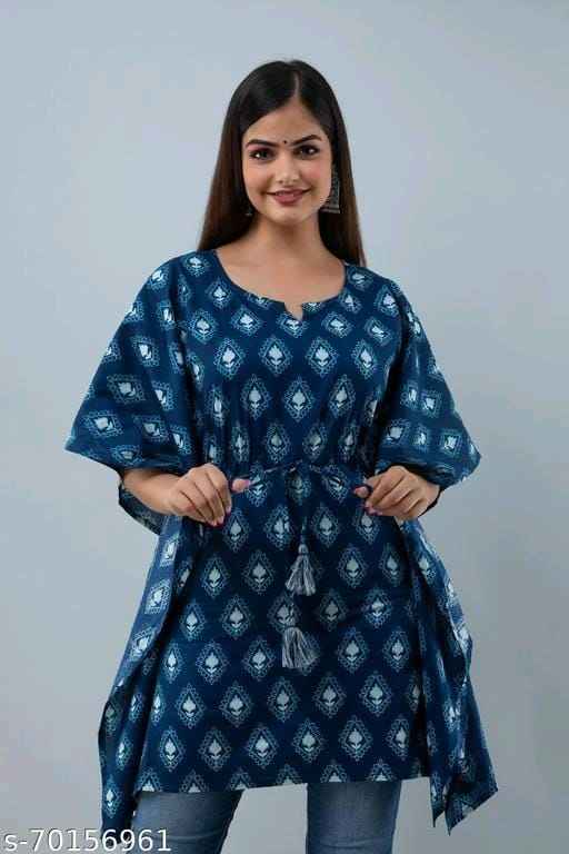 Stylish Rayon Printed Indigo Kaftan Top