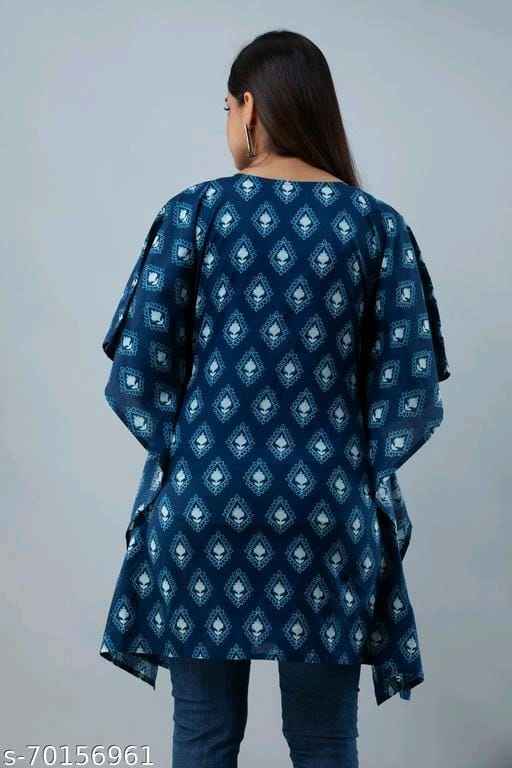 Stylish Rayon Printed Indigo Kaftan Top