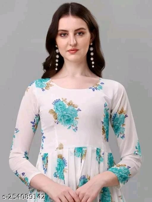 Trendy Printed Georgette Gown Set For Party Wedding - OrderMeFirst