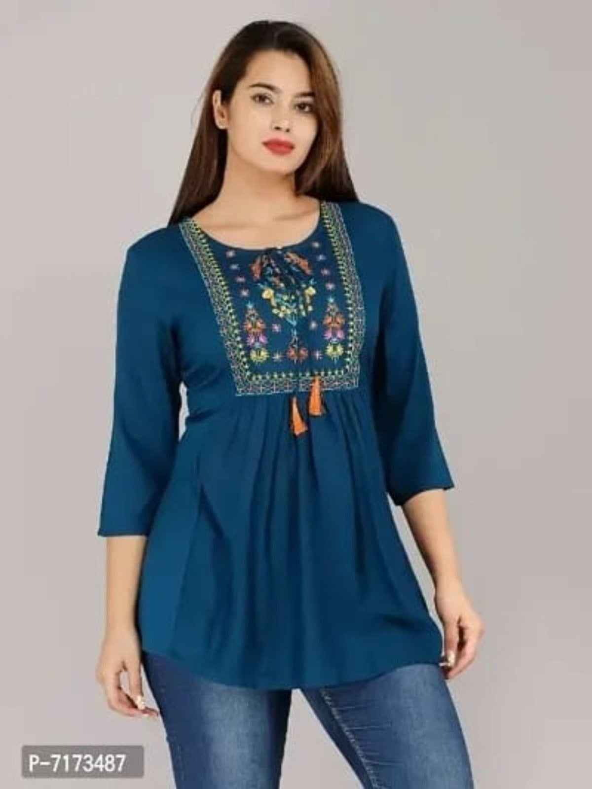 Trendy Rayon Embroidered Short Kurti