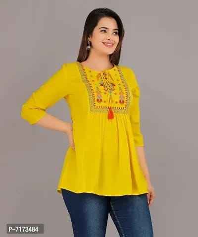 Trendy Rayon Embroidered Short Kurti