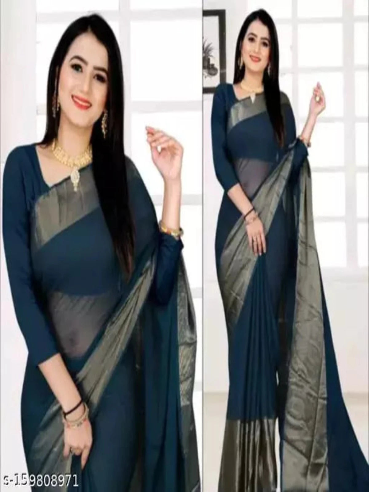 Two-Tone Chiffon Saree With Blouse - OrderMeFirst